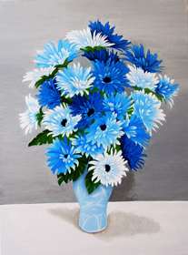 Blue and White Daisies in Vase, 18x24